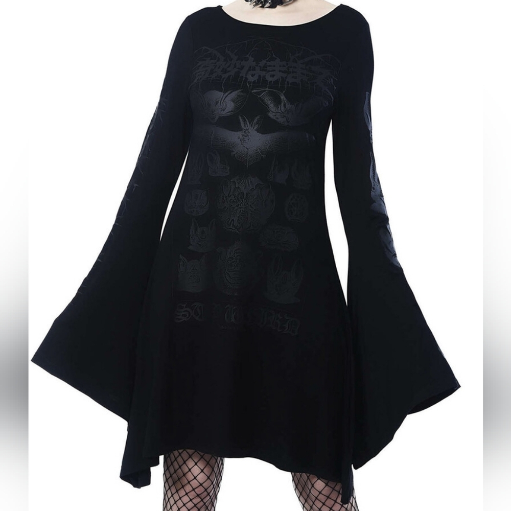 Killstar Gothic Black "Stay Weird" Flared Sleeve Dress